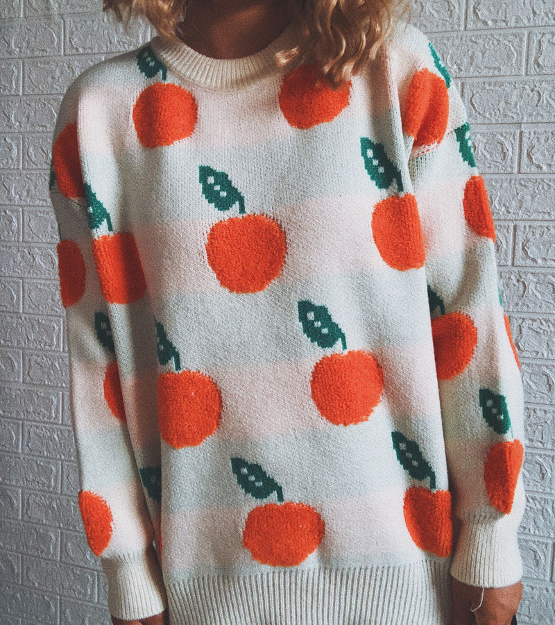 EB | Strickpullover mit Früchteprint Weich und Einzigartig Gemütliche Passform