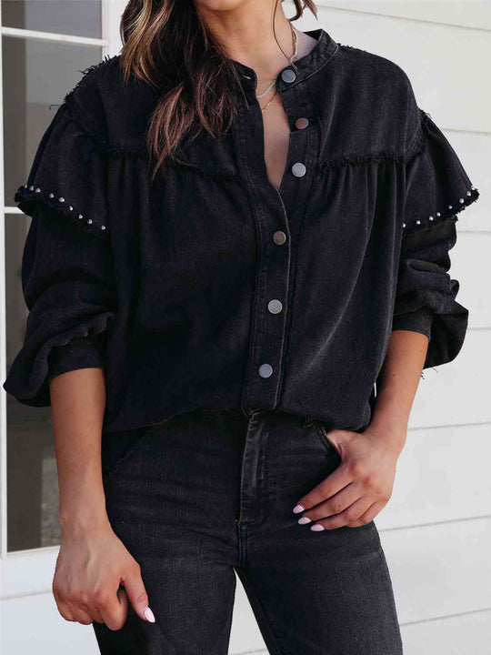 EB | Button Down Raw Hem Denim Jacke