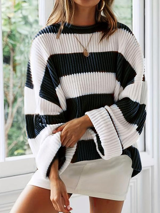 EB | Strickpullover mit Streifen Lockerer Sitz Lässig und Komfortabel