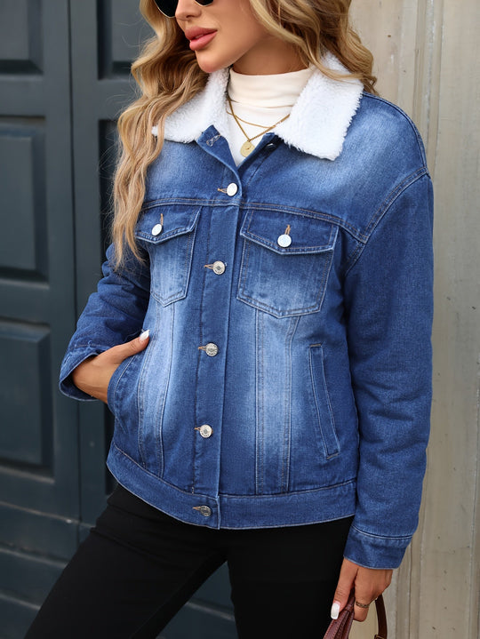 EB | Denimjacke mit Fleecekragen Baumwolle Warm und Stilvoll