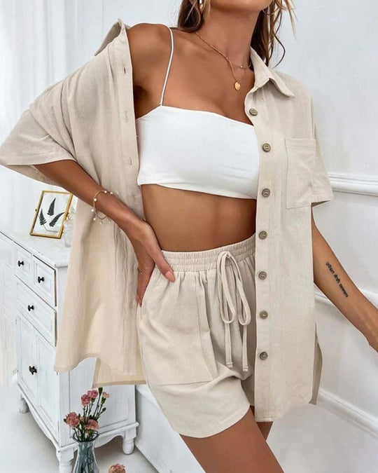 EB | Lässiges Set Aus Einfarbigem Hemd und Shorts