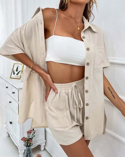 EB | Lässiges Set Aus Einfarbigem Hemd und Shorts