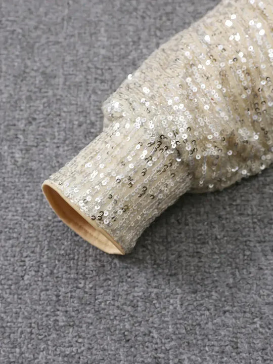 EB | Blote Schultern Pailletten Mini Kleid