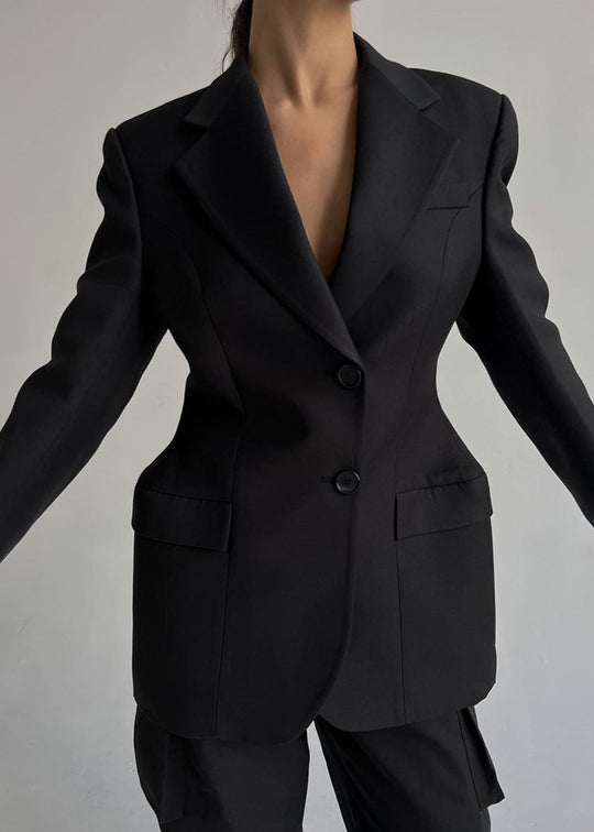 EB | Schwarze V-Ausschnitt Anzugjacke - Elegante Raffinesse
