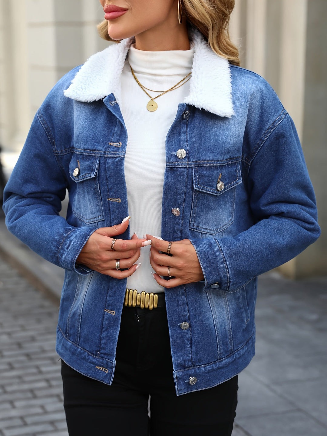 EB | Denimjacke mit Fleecekragen Baumwolle Warm und Stilvoll