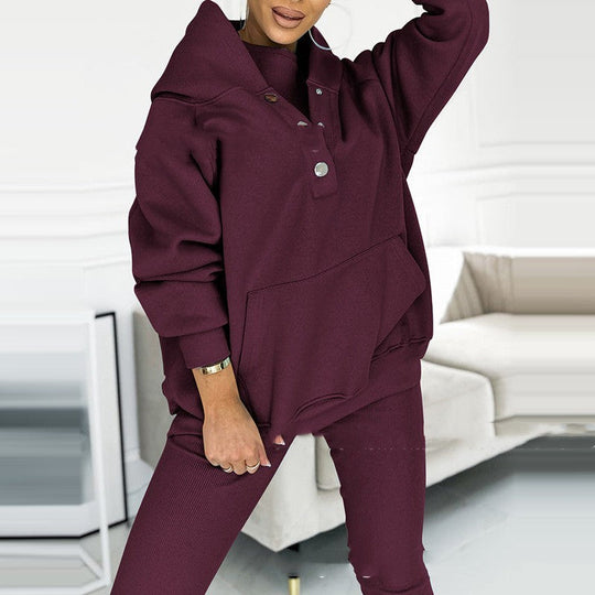 EB | 3-Teiliges Damen-Sportanzug mit Lockerem Kapuzenpullover und Slim-Hosen