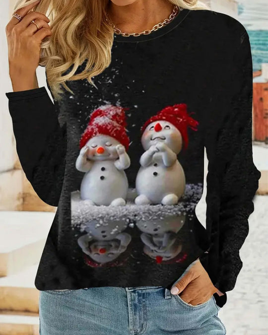 EB | Langarmshirt mit Rundhalsausschnitt und Schneemann Print