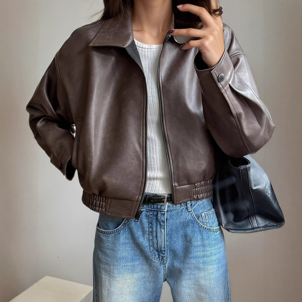 EB | Damen-Lederjacke mit langen Ärmeln Elvira