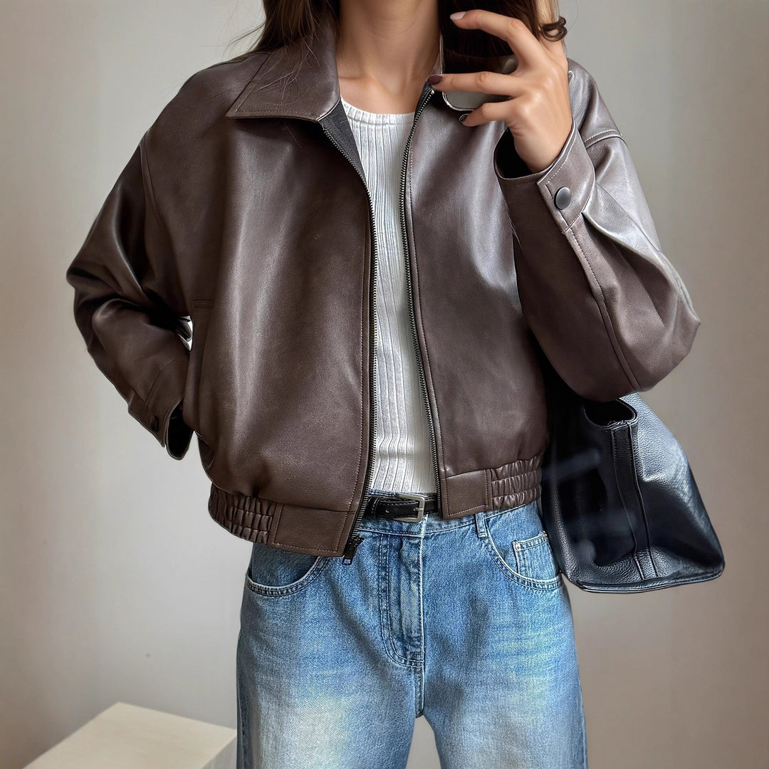 EB | Damen-Lederjacke mit langen Ärmeln Elvira