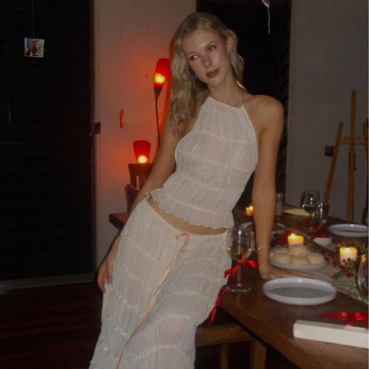 EB | Neckholder Spitzenweste langes Kleid Set