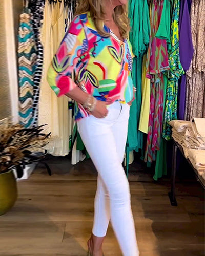 EB | Bunte Langärmlige Bluse mit Print