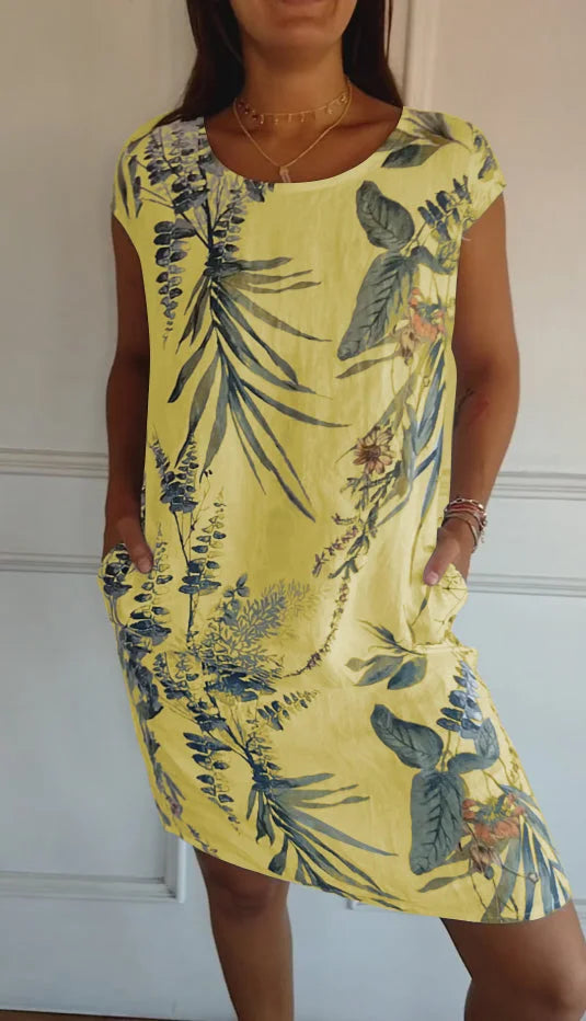 EB | Damen Bedrucktes Baumwoll- und Leinenkleid