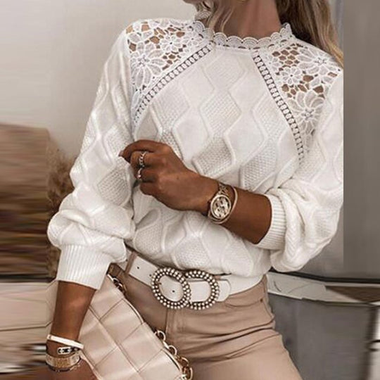EB | Eleganter Pullover mit Spitze Stickerei und Saumstich