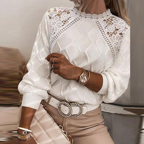 EB | Eleganter Pullover mit Spitze Stickerei und Saumstich