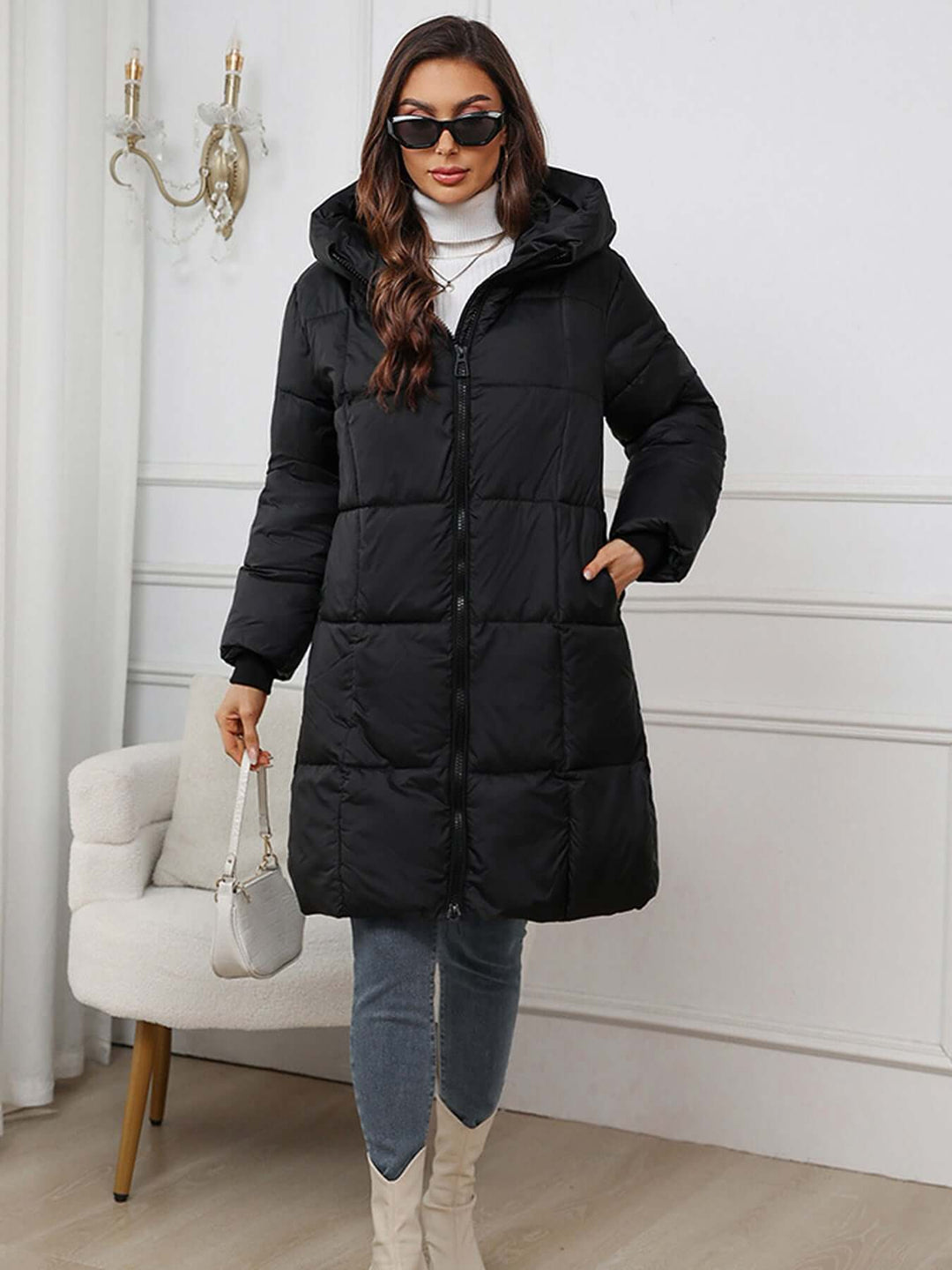 EB | Frauen Lange Kapuzen-Winter-Pufferjacke