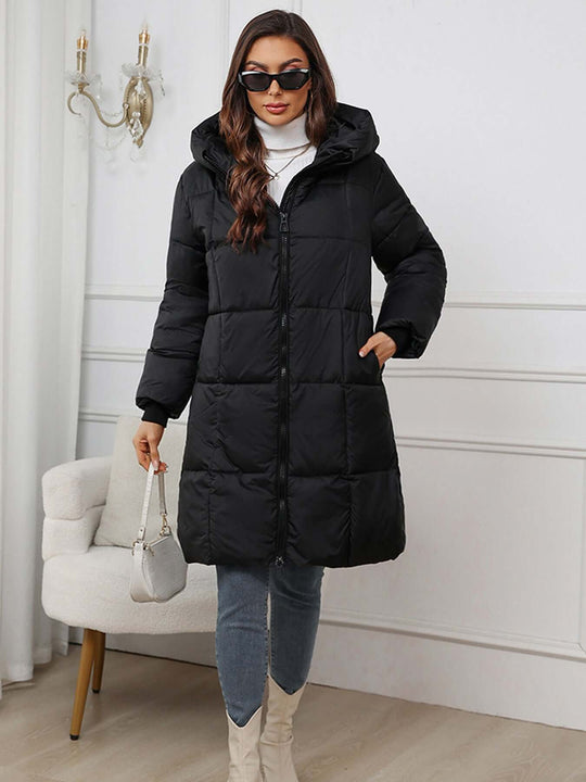 EB | Frauen Lange Kapuzen-Winter-Pufferjacke
