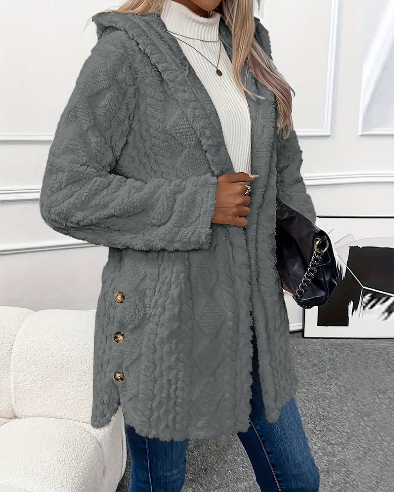 EB | Jacke - Kunstpelz - Lockere Passform - Mit Kapuze und Knopfdetails