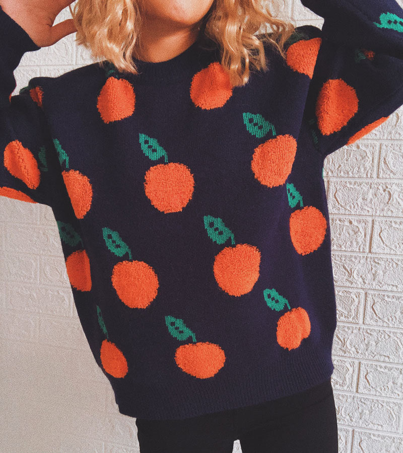 EB | Strickpullover mit Früchteprint Weich und Einzigartig Gemütliche Passform