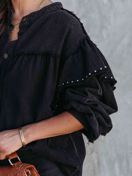 EB | Button Down Raw Hem Denim Jacke