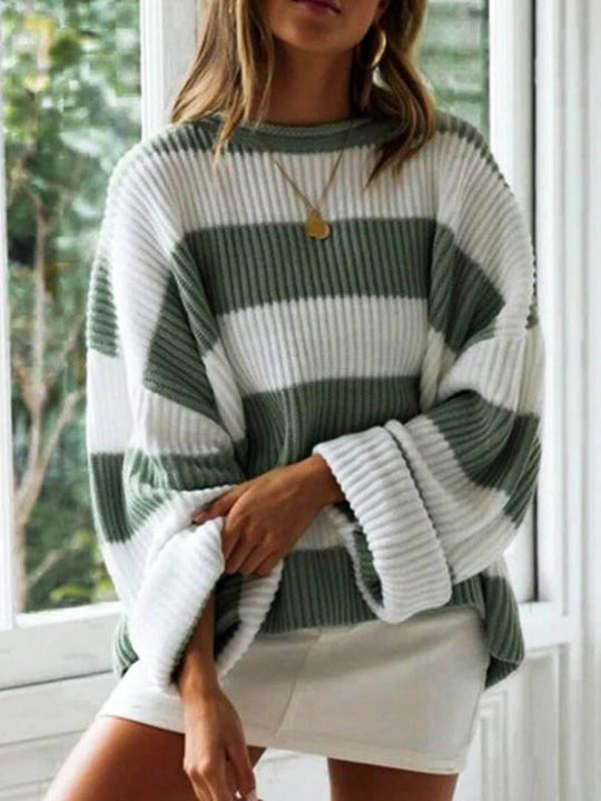 EB | Strickpullover mit Streifen Lockerer Sitz Lässig und Komfortabel