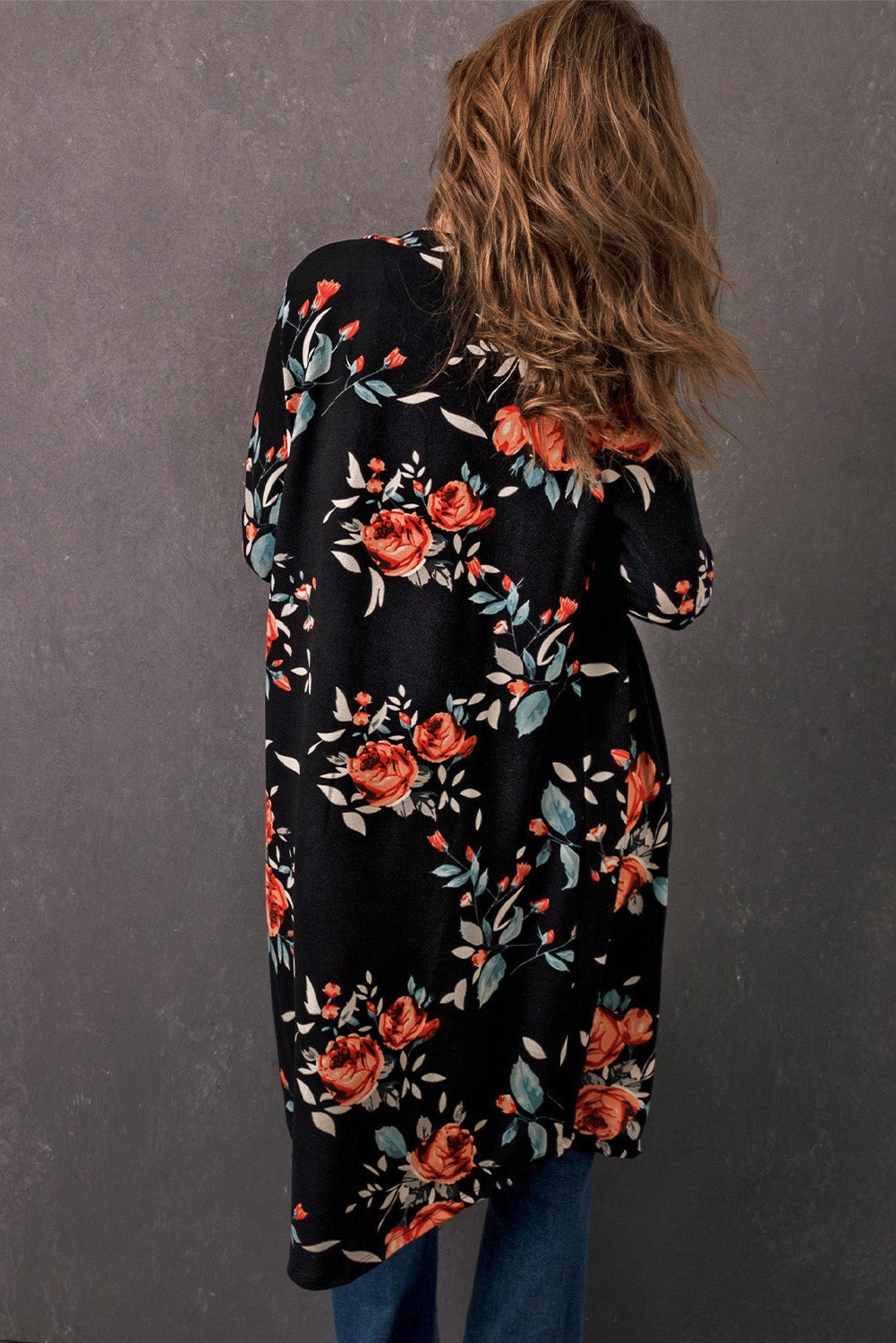EB | Bedruckter Offene Front Langarm Cardigan