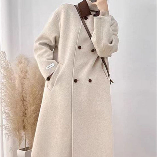 EB | Wollmischung Lange Jacke mit Braunem Kragen für Damen