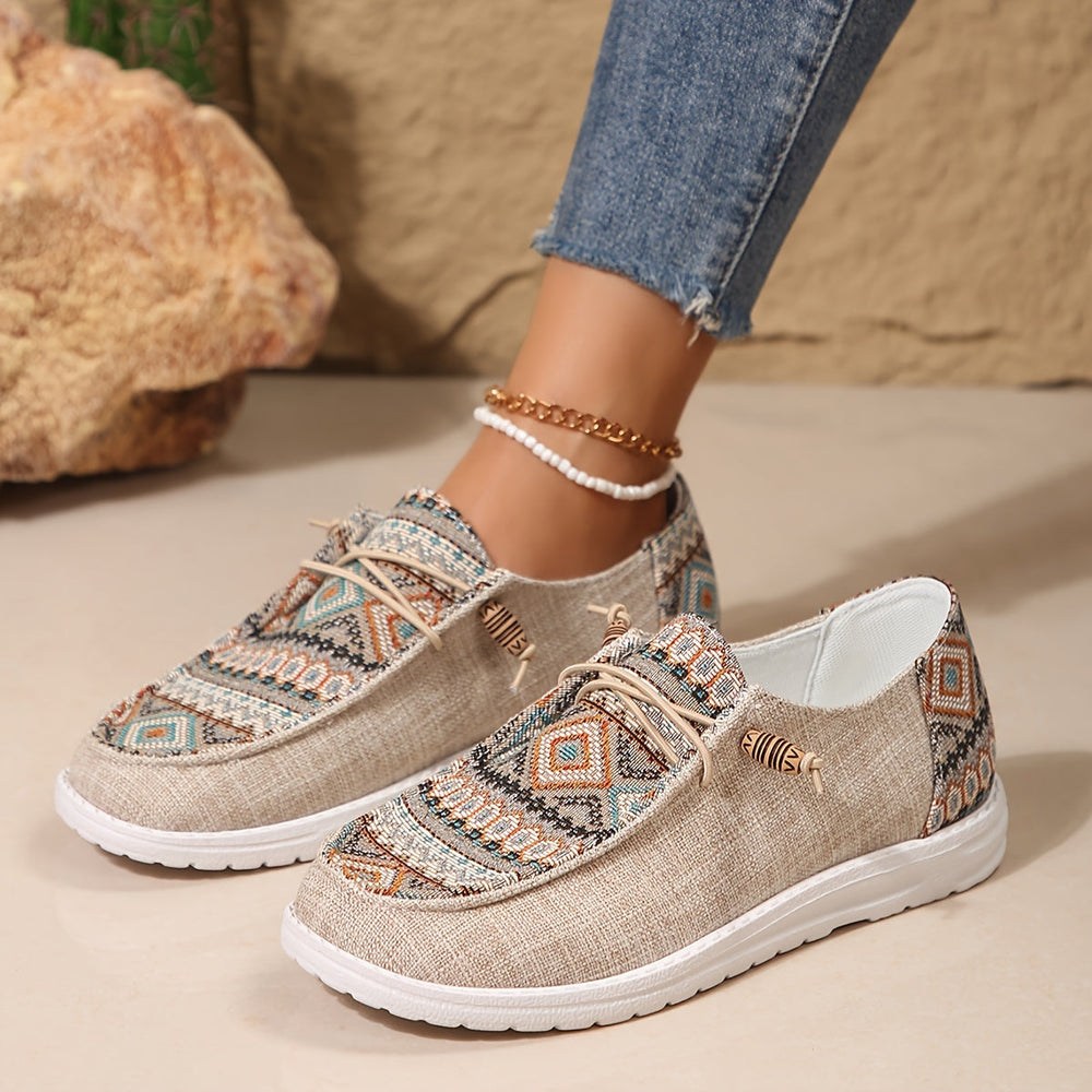 Emily Ethnischer Stil Bedruckte Leinenschuhe für Frauen EB