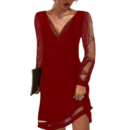 EB | Solides Kleid mit Spitzenbesatz und V-Ausschnitt