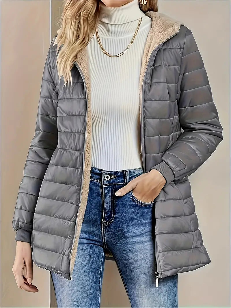 EB | Mittellange Kapuzen Steppjacke