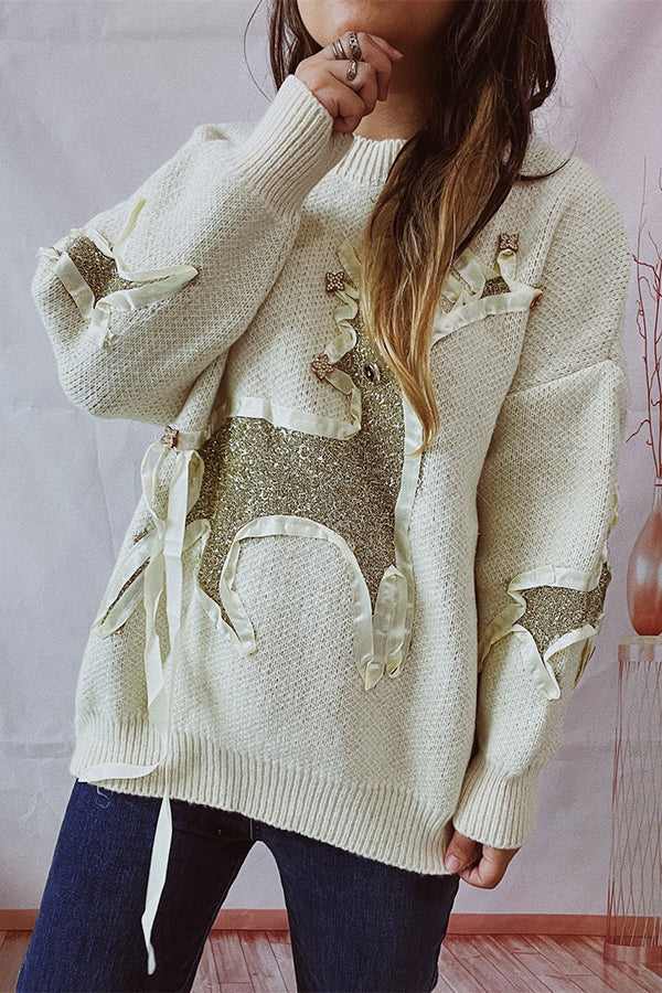 EB | Weihnachtsmuster Gestrickter Rundhalsausschnitt Langarmpullover