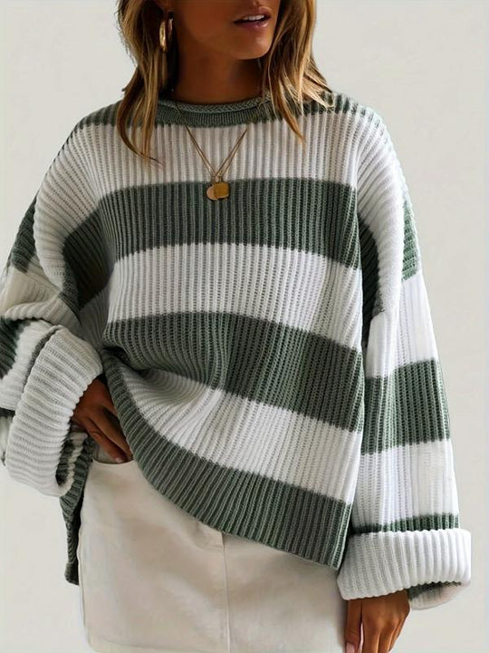 EB | Strickpullover mit Streifen Lockerer Sitz Lässig und Komfortabel