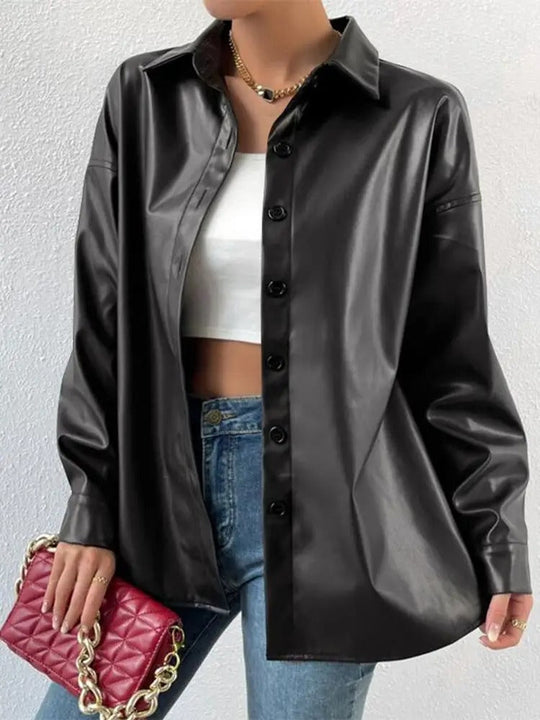 EB | Vintage Leder Bomberjacke mit Reverskragen und Knopfverschluss