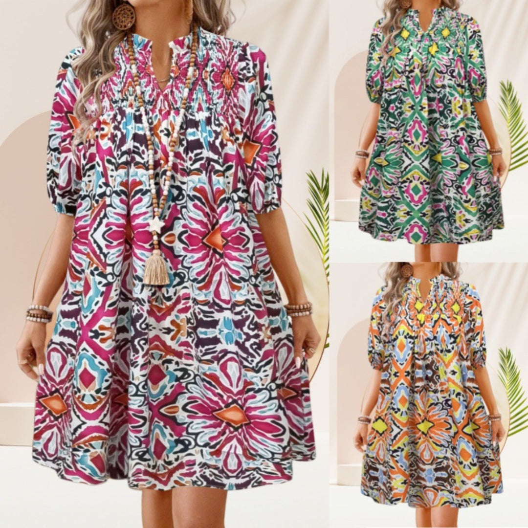 EB | Bohemian Women 's Fashion Bedrucktes Kleid mit V-Ausschnitt