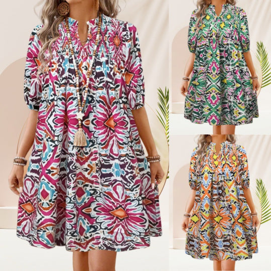 EB | Bohemian Women 's Fashion Bedrucktes Kleid mit V-Ausschnitt