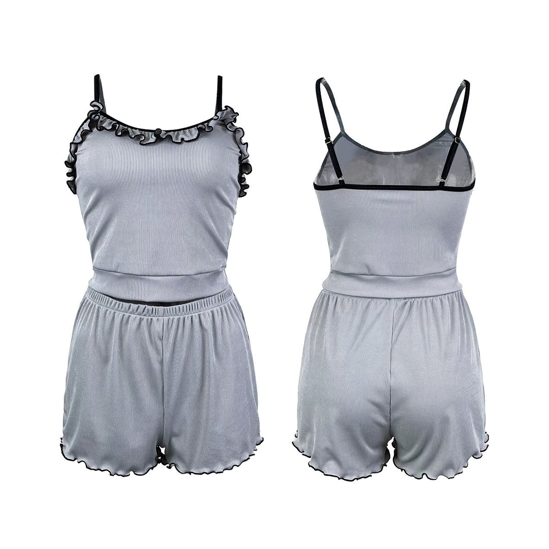 EB | Pyjama-Set mit Spitzenhosenträgern und Shorts