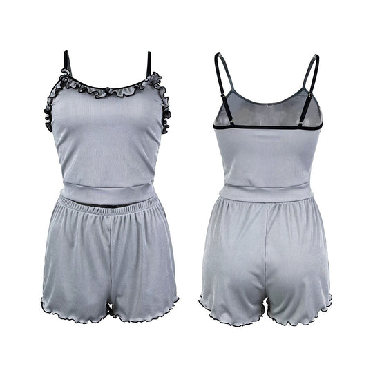 EB | Pyjama-Set mit Spitzenhosenträgern und Shorts