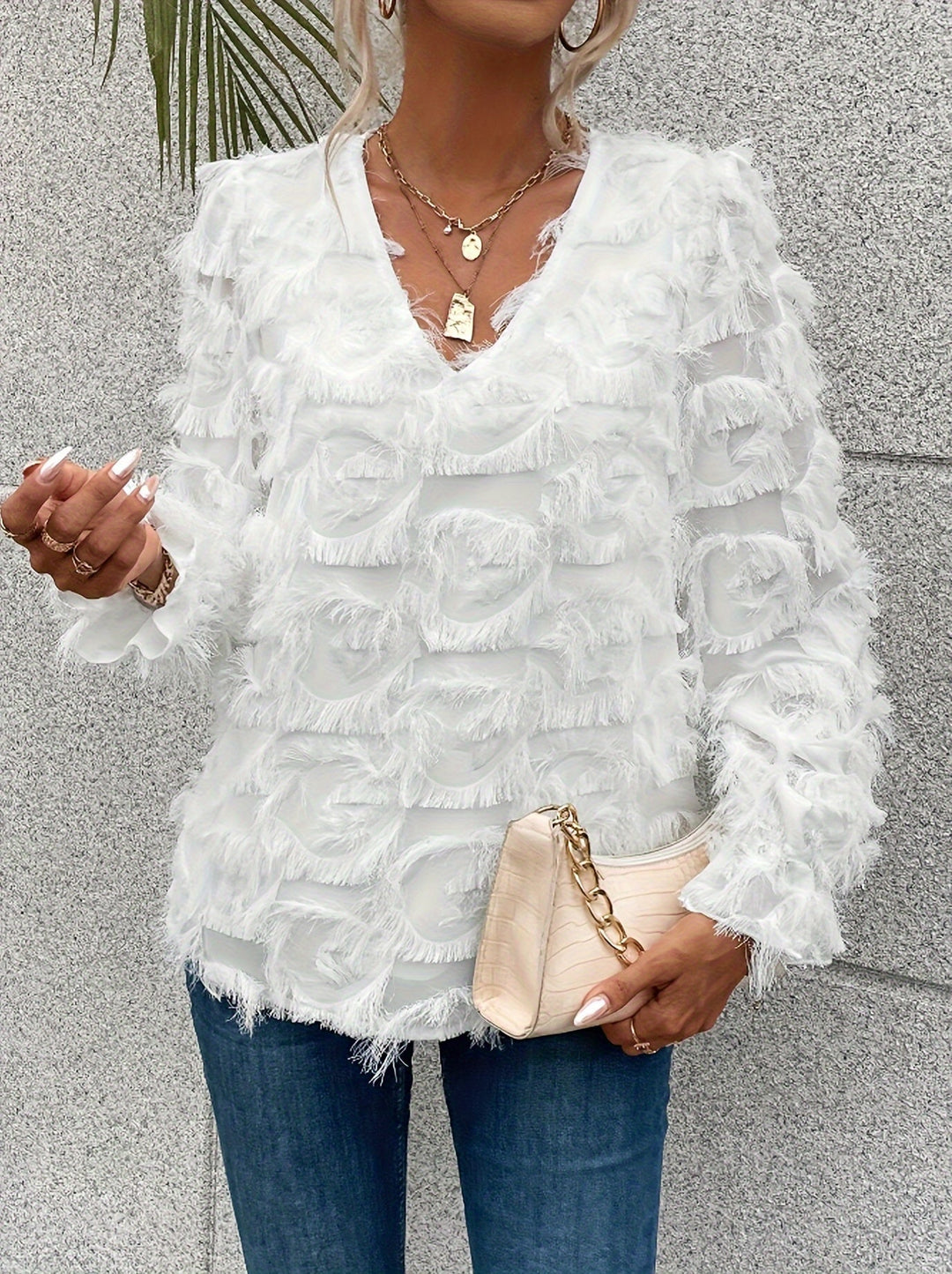 EB | Elegantes Top mit Fransen-details Polyester Stilvoll und Bequem