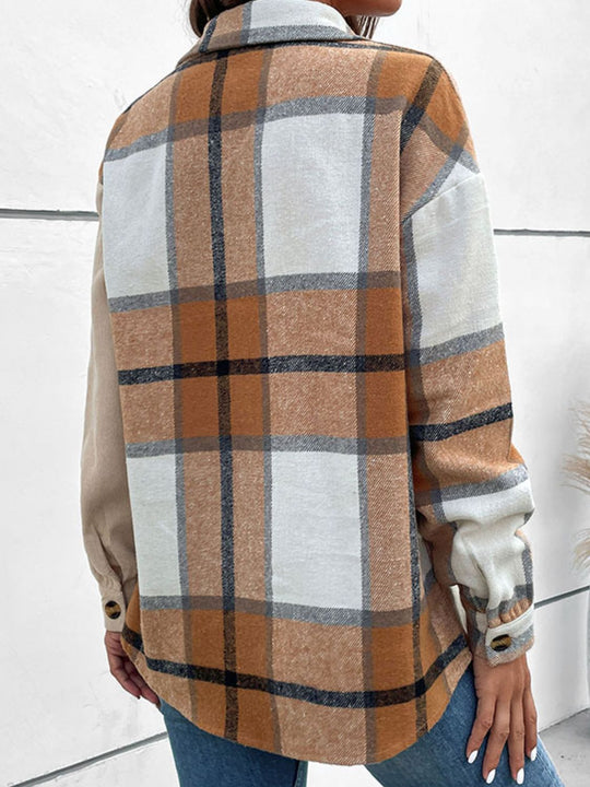 EB | Kontrast Plaid Print Fallende Schulter Shirt