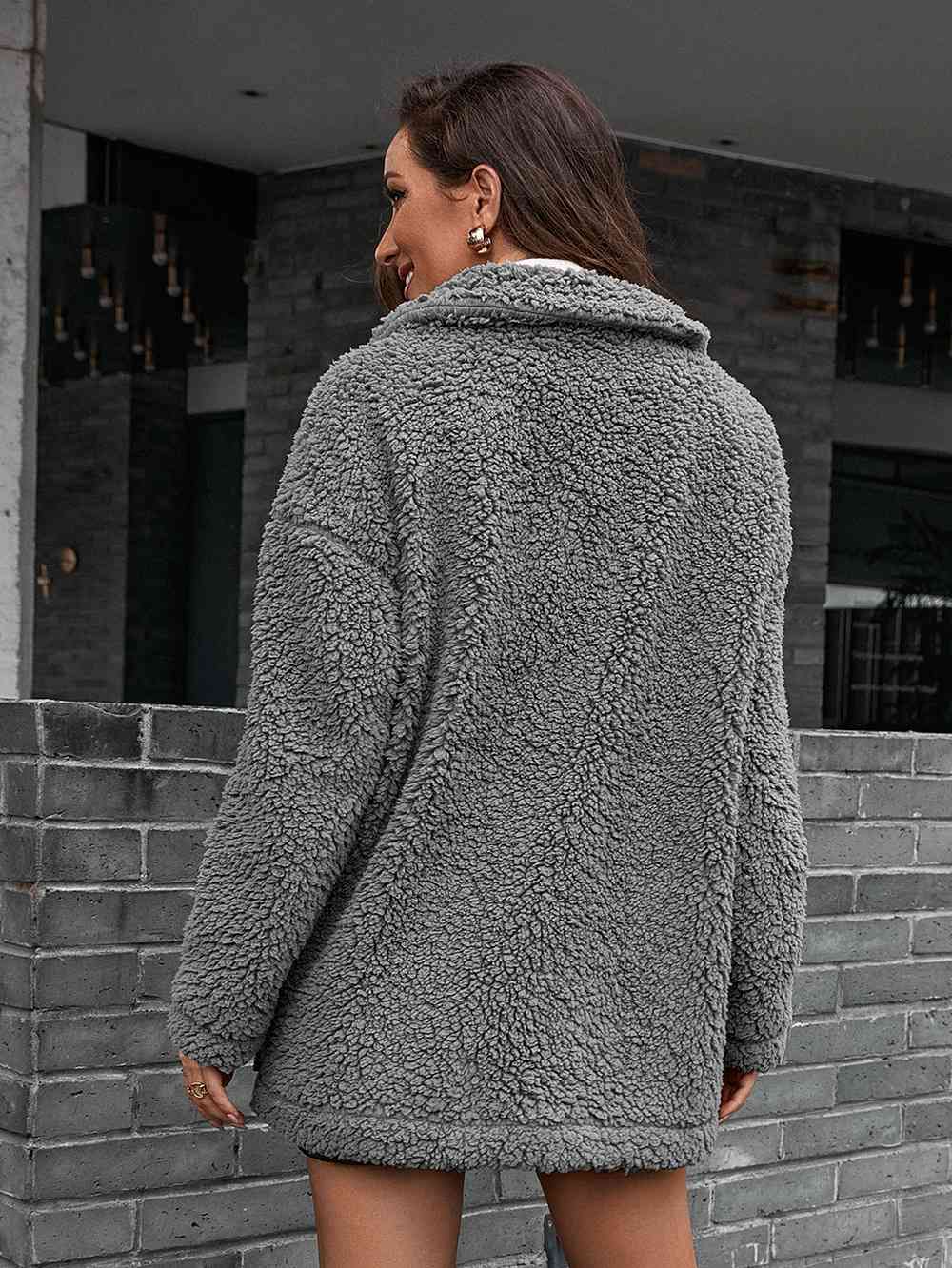 EB | Double Take Zip up Teddy Jacke mit Kragen