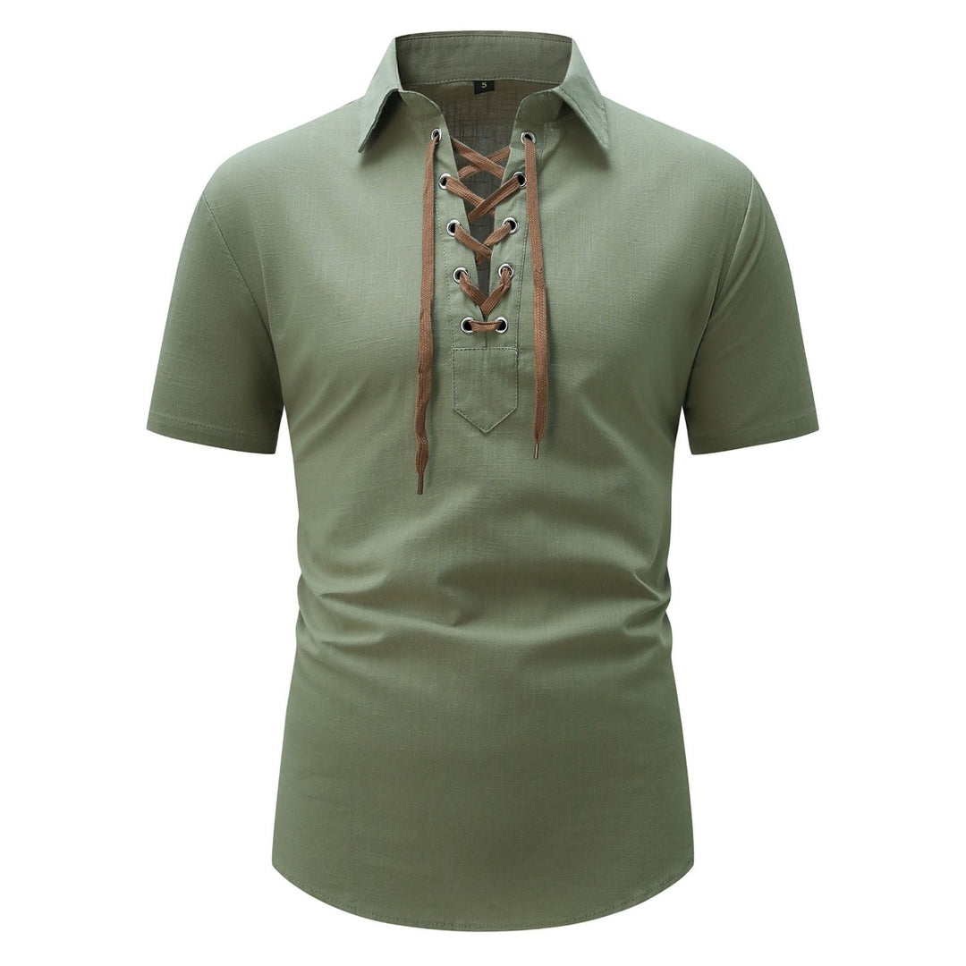 EB | Leinen Revers Tether V-Ausschnitt Kurzarm-Shirt