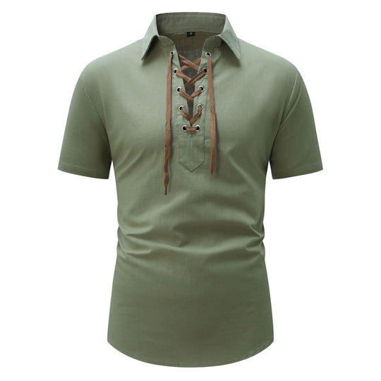 EB | Leinen Revers Tether V-Ausschnitt Kurzarm-Shirt