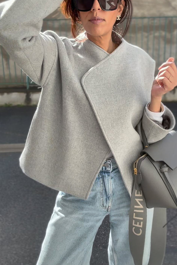 EB | und Struktur Faux Wool Revers Langarm Lose Jacke
