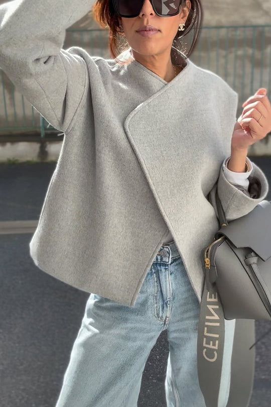 EB | und Struktur Faux Wool Revers Langarm Lose Jacke