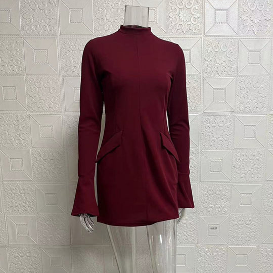EB | Schmal geschnittenes, langärmeliges, hüftumspielendes Kleid