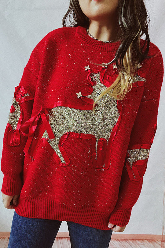 EB | Weihnachtsmuster Gestrickter Rundhalsausschnitt Langarmpullover