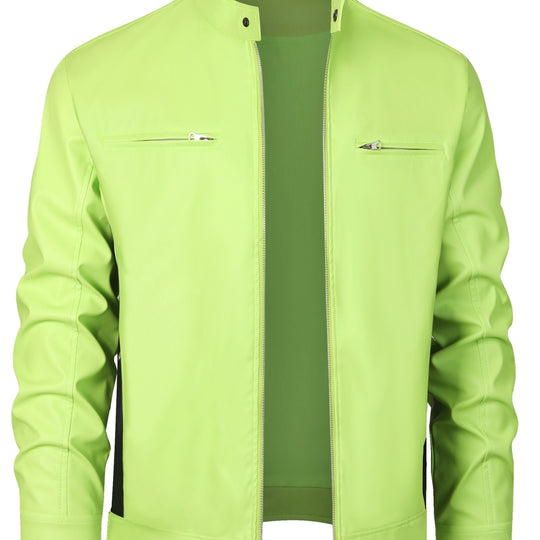 EB | Elegante Pu-Lederjacke mit Farbblockierung und Mehrfachreißverschluss