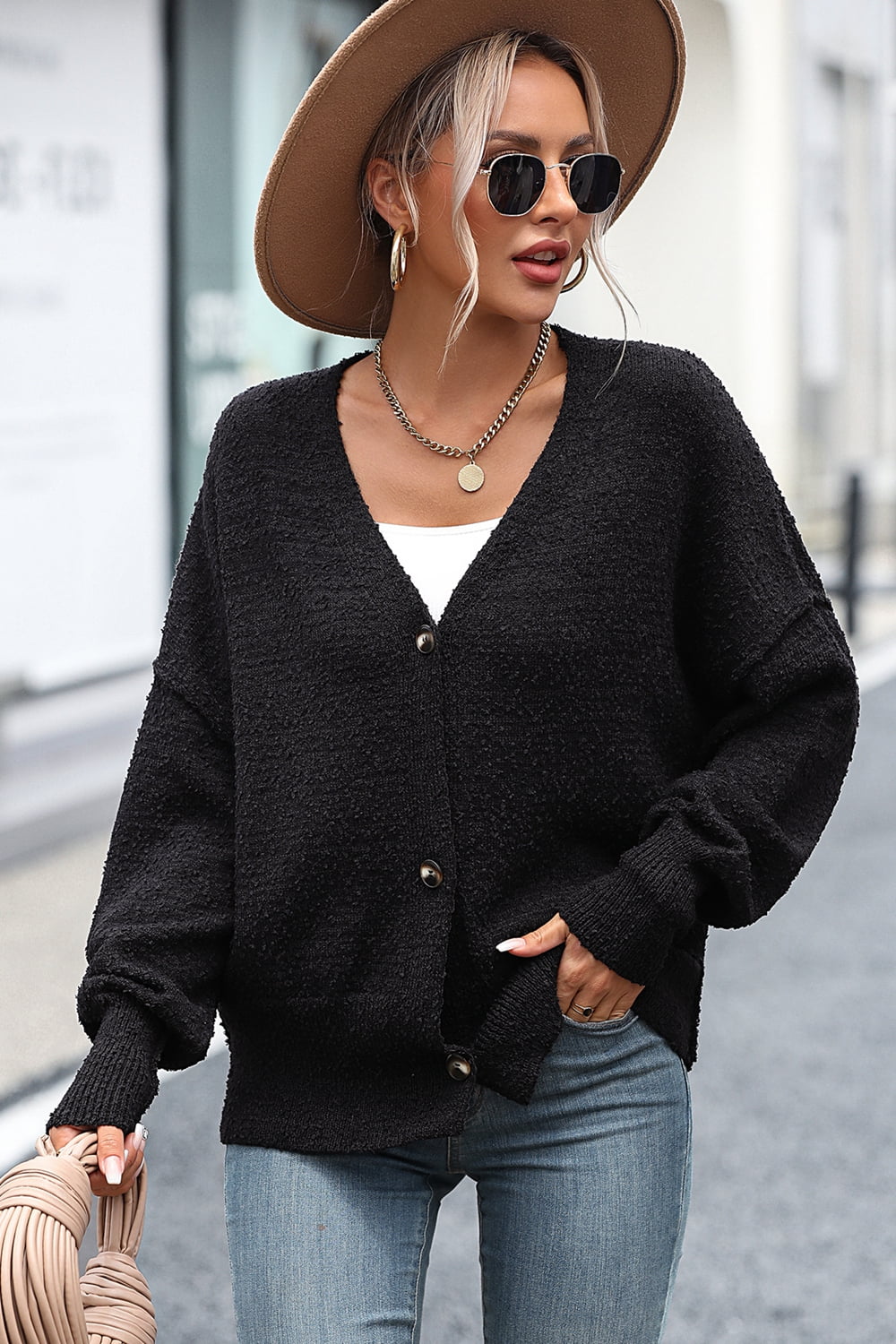 EB | Knopfleiste Cardigan mit fallen Schultern