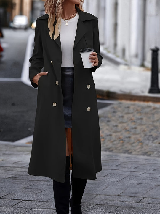 EB | Doppelt Knopf Langarm Gürtel Trenchcoat Mit Einfarbig Für Damen Perfekt Für Den Alltag