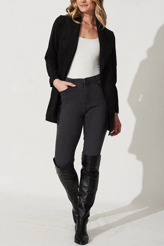 EB | Farbe Anzug Strickjacke großer Revers Wildleder langärmlige Jacke