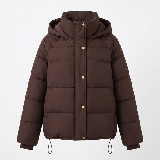 Damen nan kurzer wattierter Oversize-Steppjacke mit hohem Stehkragen und verstellbarem Kordelzug EB